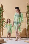 Ananas Yeşil Anne Çocuk Plaj Elbisesi