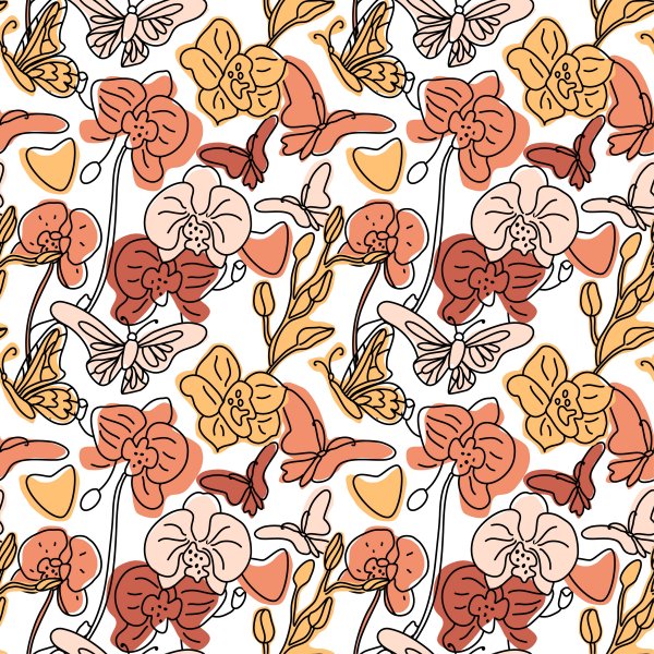Orchids and butterflies seamless