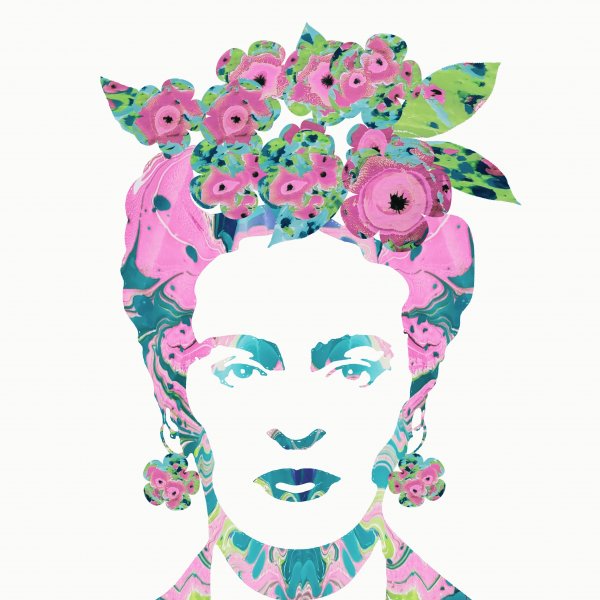 Pembe gelincik çiçekli Frida Kahlo