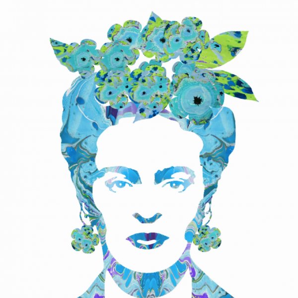 Mavi gelincik çiçekli Frida Kahlo