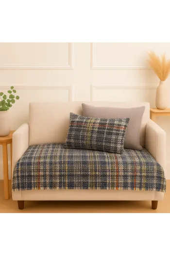 MODAFABRİK 3 Parça Dekoratif Koltuk  Seti – 2 Kırlent +Smoke Ekoseli Koltuk Runner