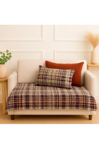 MODAFABRİK 3 Parça Dekoratif Koltuk  Seti – 2 Kırlent + Rustic Ekoseli Koltuk Runner