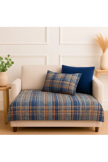 MODAFABRİK 3 Parça Dekoratif Koltuk  Seti – 2 Kırlent + Navy Ekoseli Koltuk Runner