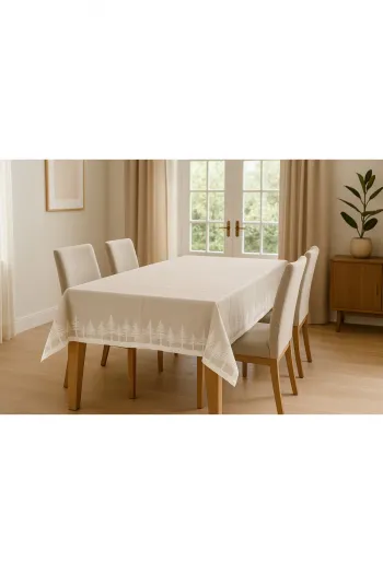 Yılbaşı Çam Ağacı Desen Keten Masa Örtüsü