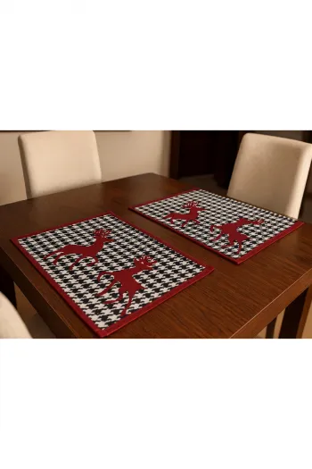 Yılbaşı Geyik Desen Amerikan Servis 2'li Set