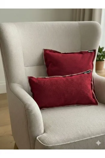 Retro Dokulu Dekoratif Kırlent Kılıfı İçi Dolu 45x45-30x45 cm – 2’li Set