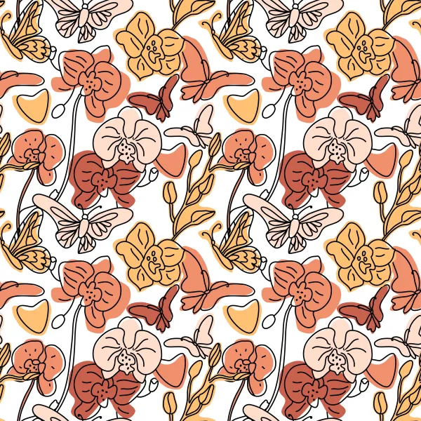 Orchids and butterflies seamless