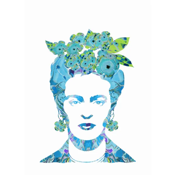 Mavi gelincik çiçekli Frida Kahlo